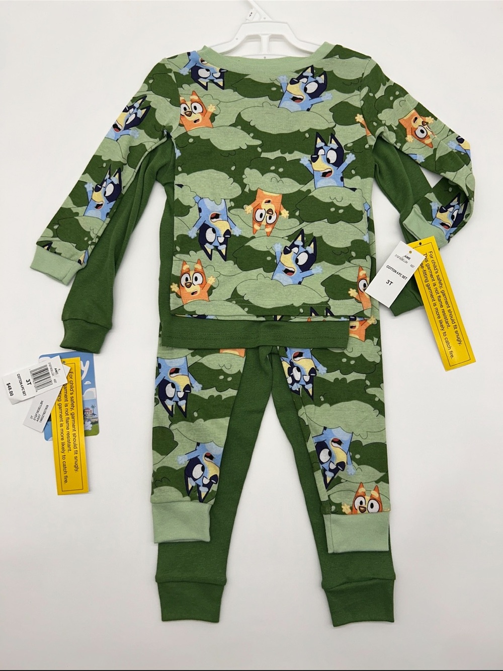 Bluey Kids 3T Green 4pc Character Print Pajama Set - Pattern